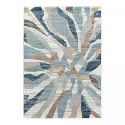 Tapis salon 160x230 tissé bleu et beige rectangle motif abstrait KAPI