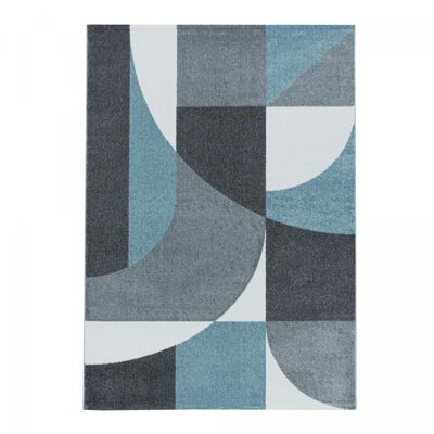 Alfombra de salón 160x230 tejida con patrón geométrico rectangular azul y gris VUVA