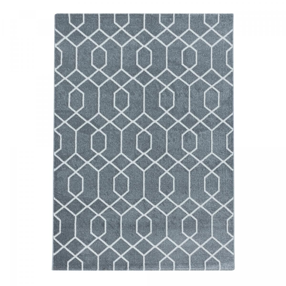 Tappeto da camera da letto intrecciato grigio e bianco 120x170 con motivo scandinavo rettangolare FURA