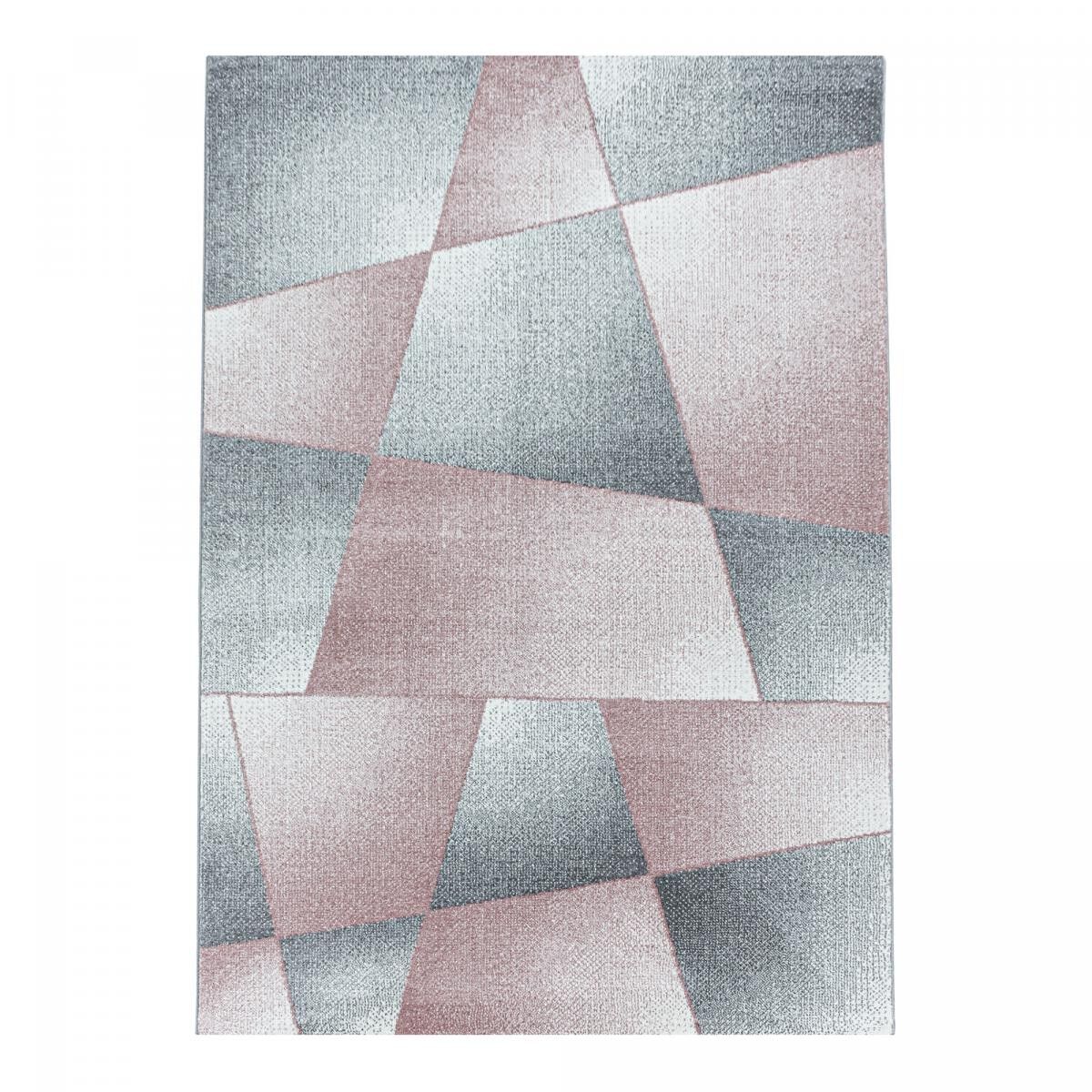 Tappeto soggiorno rettangolare intrecciato rosa e grigio BECA 160x230 con motivo pastello