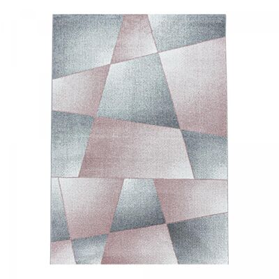 Tapis grand salon 240x340 tissé rose et gris rectangle motif pastel BECA