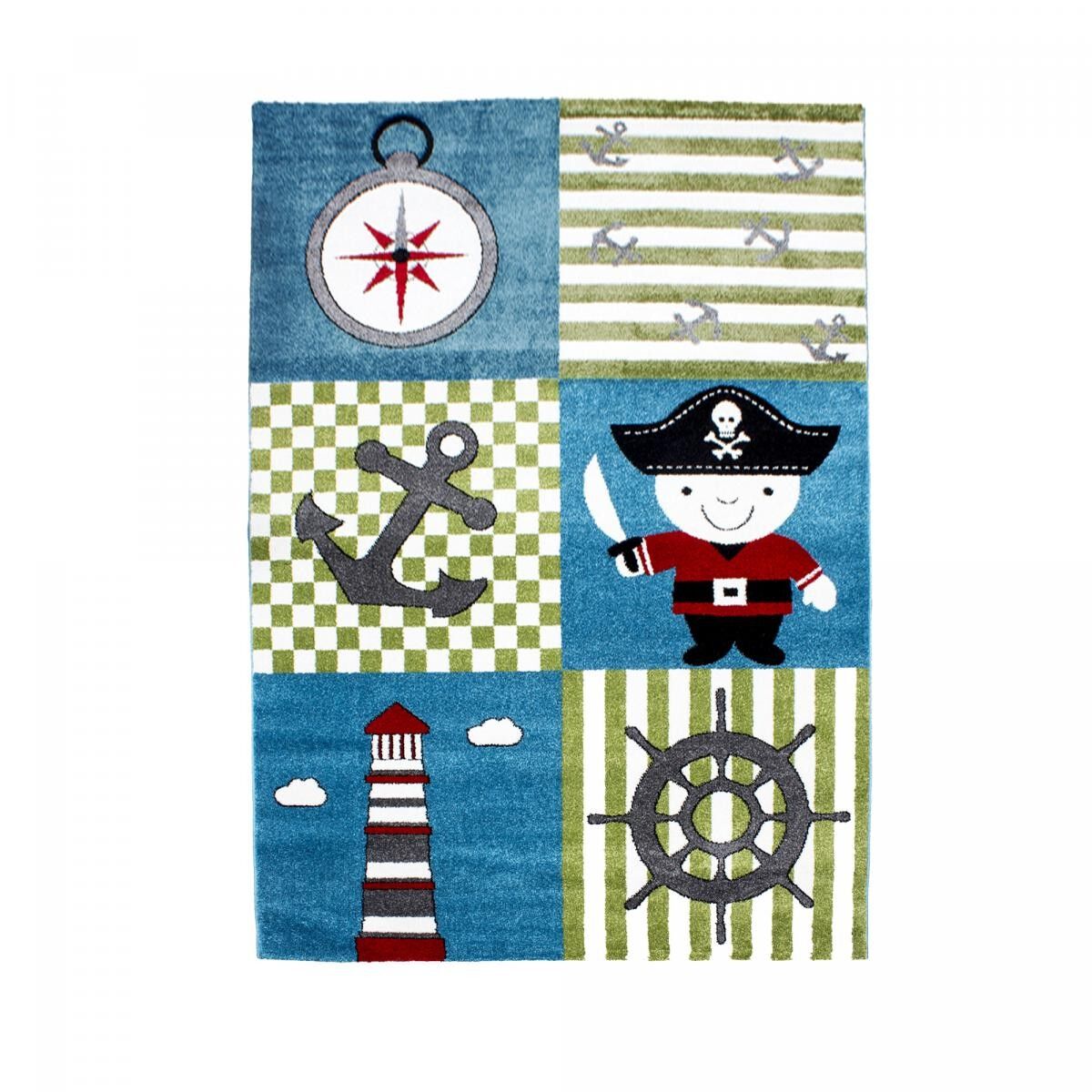 Alfombra infantil 80x150 rectangular tejida azul y verde LUCE