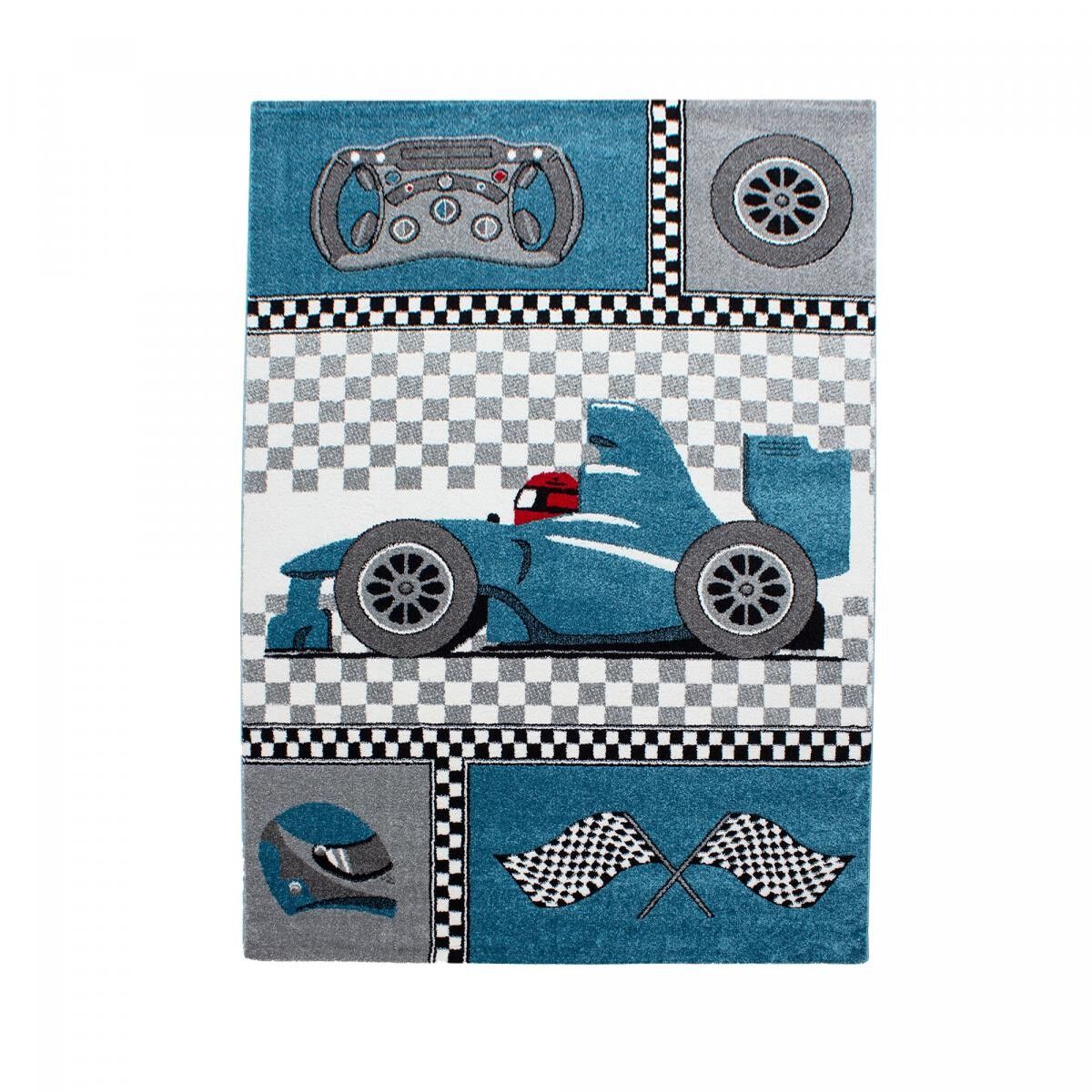 Tappeto per bambini rettangolare intrecciato blu e grigio LILI 80x150