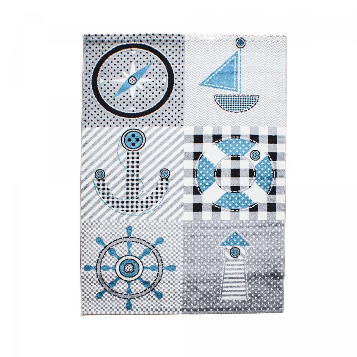 Tappeto per bambini 80x150 rettangolare intrecciato grigio e blu HENA