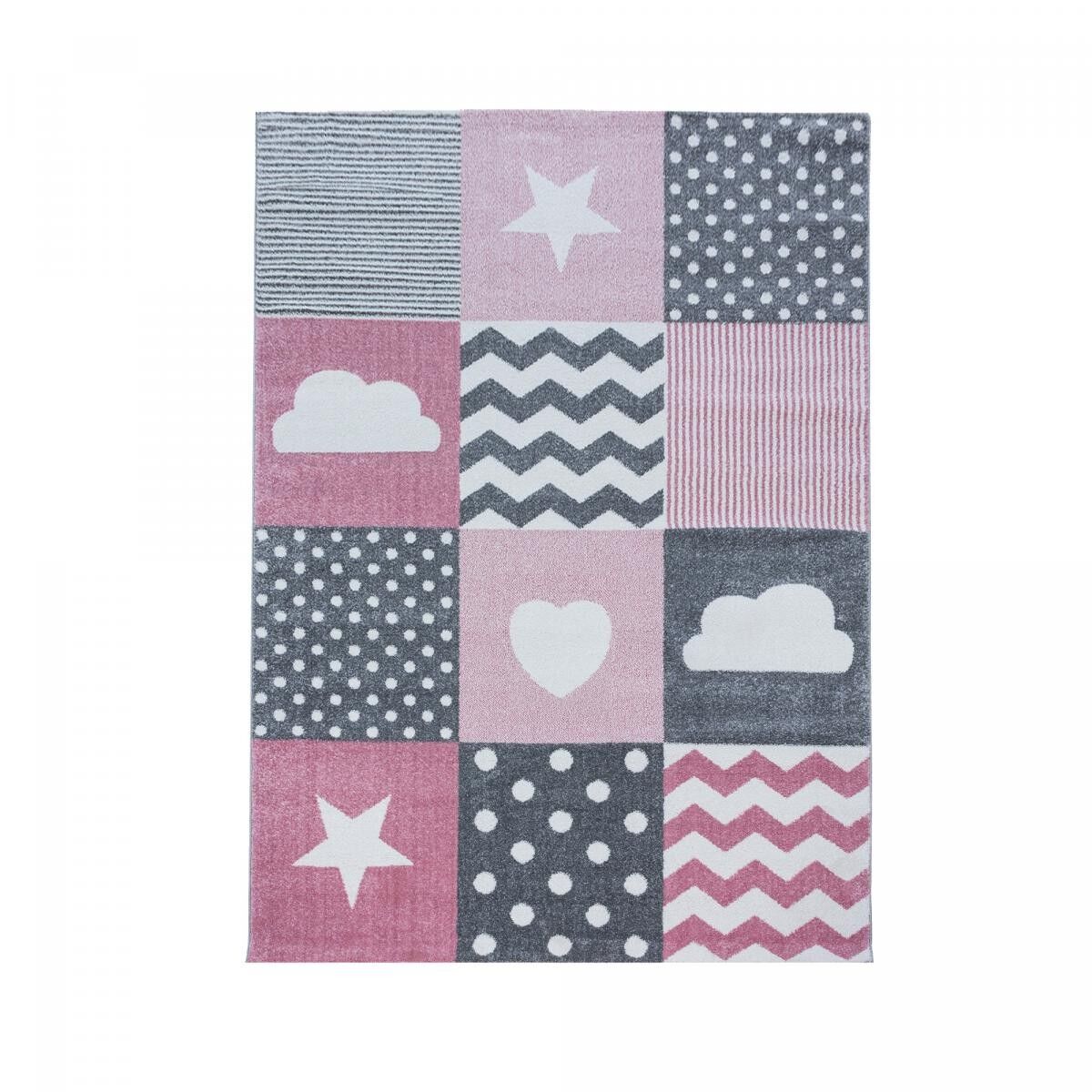 Alfombra infantil 80x150 rectangular tejida rosa y gris VOME