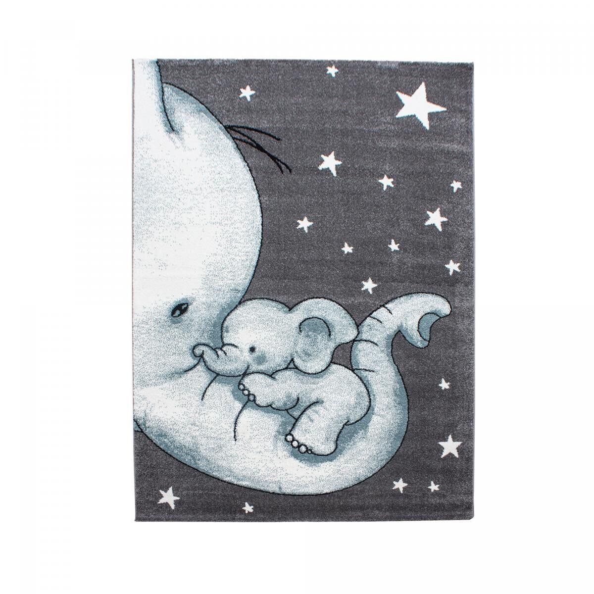 Tappeto per bambini 80x150 blu e grigio motivo animali intrecciati TINU