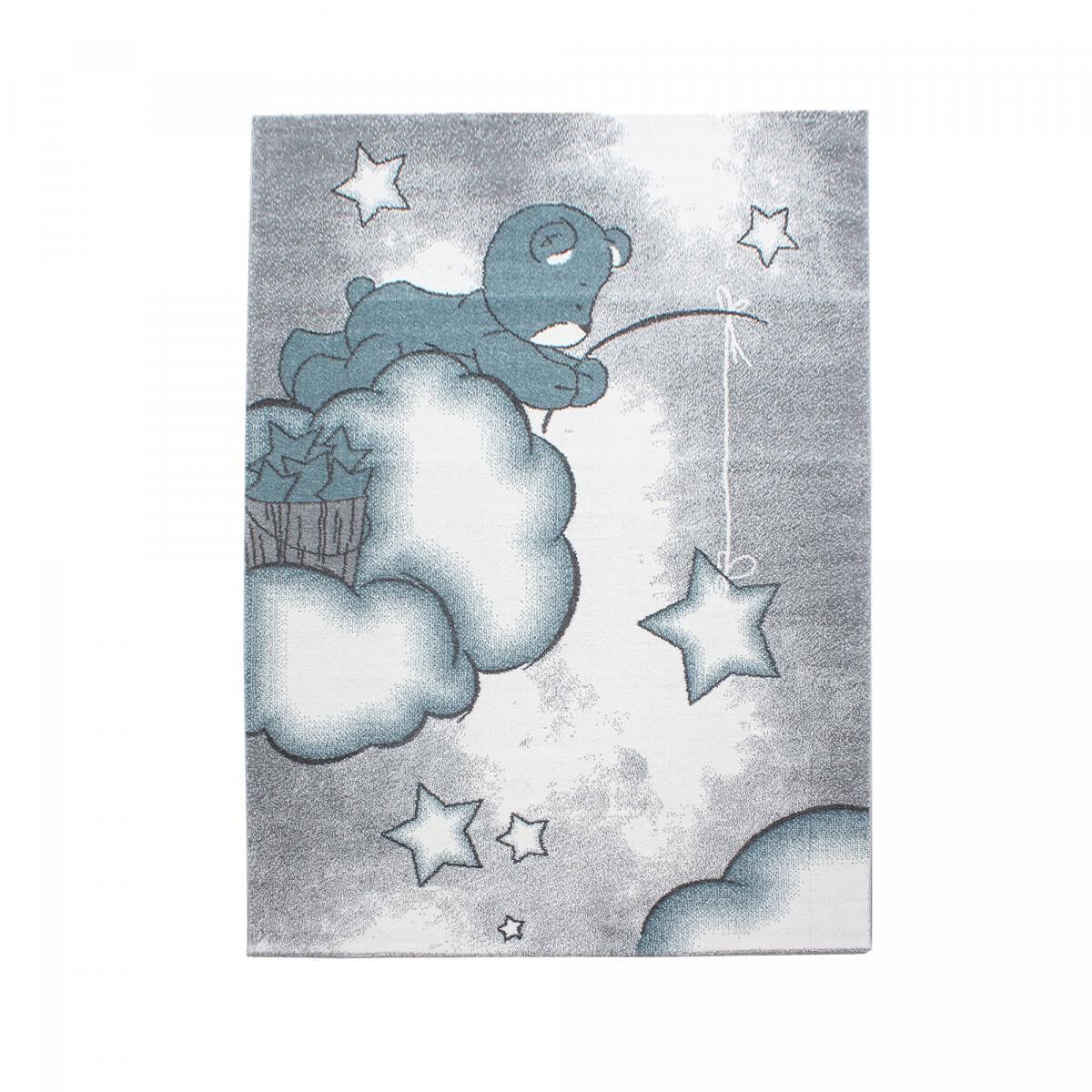 Tappeto per bambini 80x150 rettangolo tessuto blu e grigio VEPE