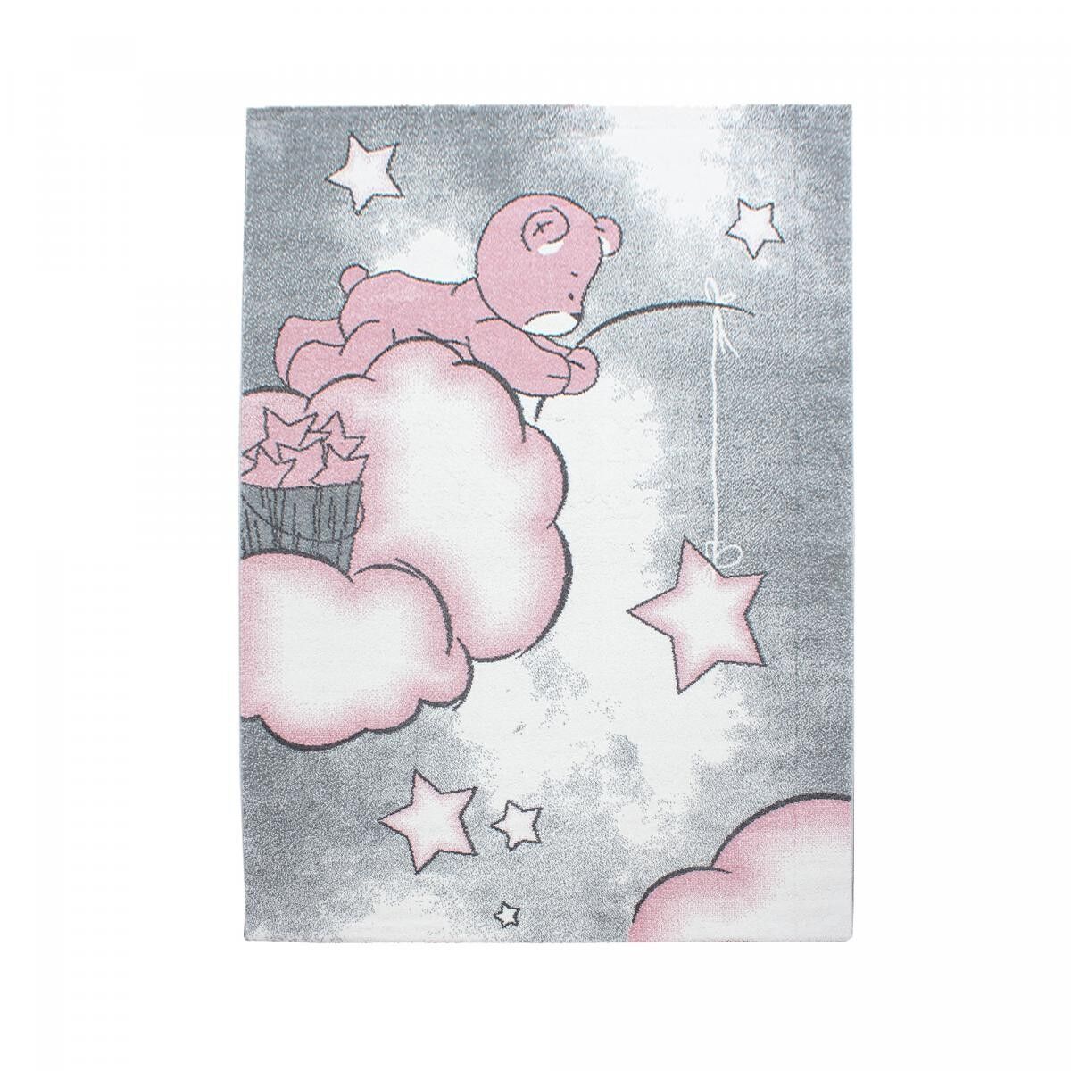 Alfombra infantil 80x150 rectangular tejida rosa y gris VEPE