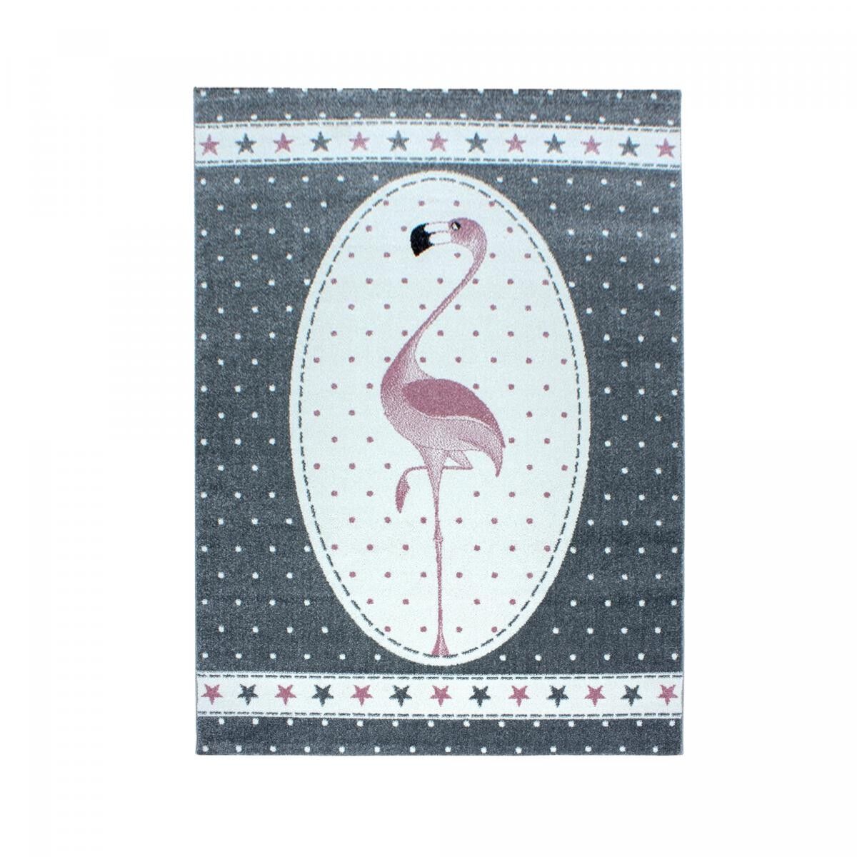 Tappeto per bambini SEJA 80x150 tessuto rosa e grigio motivo animali