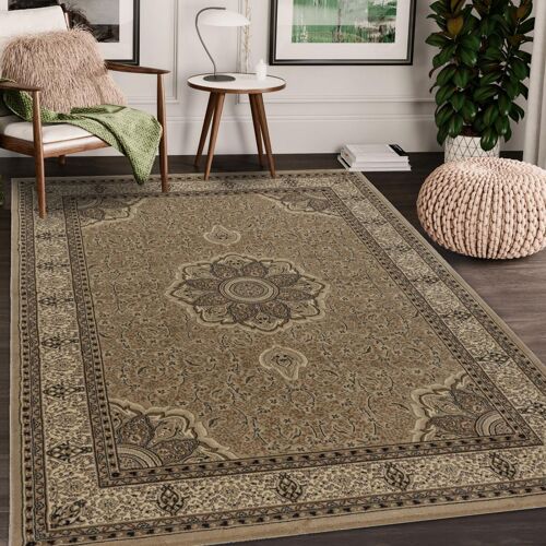 Tapis orient 240x340 rectangle beige et noir tissé motif traditionnel FAPO