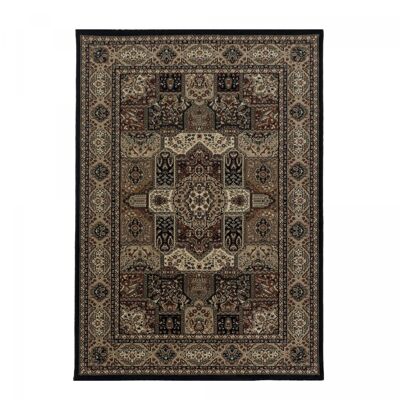 Tapis orient 80x150 rectangle noir et beige tissé motif classique JIJO