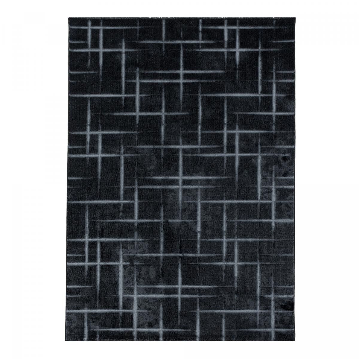 Esszimmerteppich 200x290 gewebtes schwarzes Rechteck geometrisches Muster VONE