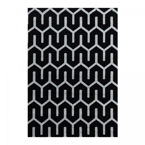 Tapis entrée 80x150 tissé noir et gris rectangle motif scandinave FOBO