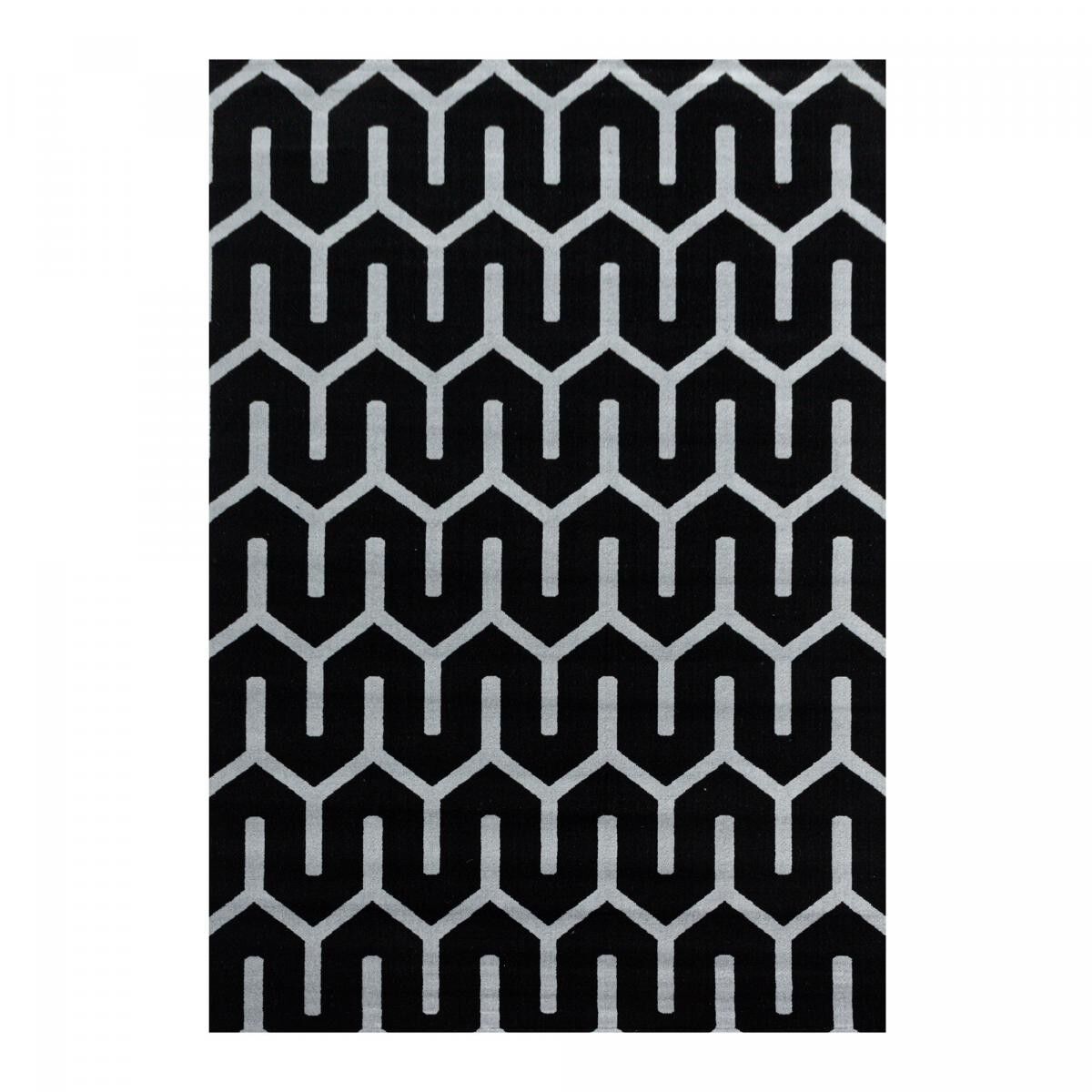 Tappeto da pranzo 200x290 tessuto nero e grigio rettangolo motivo scandinavo