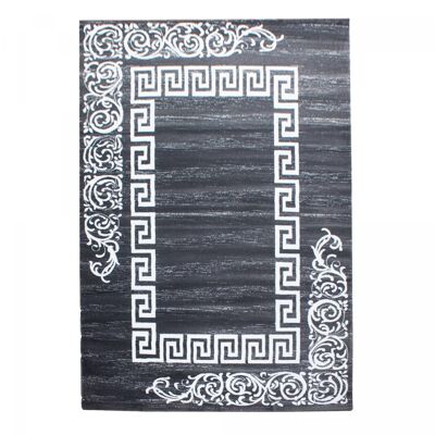 Tapis salon 200x290 tissé gris et blanc rectangle motif baroque PEDU