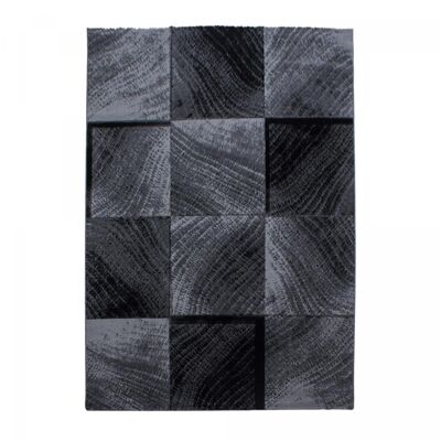 Tapis entrée 80x150 tissé gris et noir rectangle motif géométrique HEDE