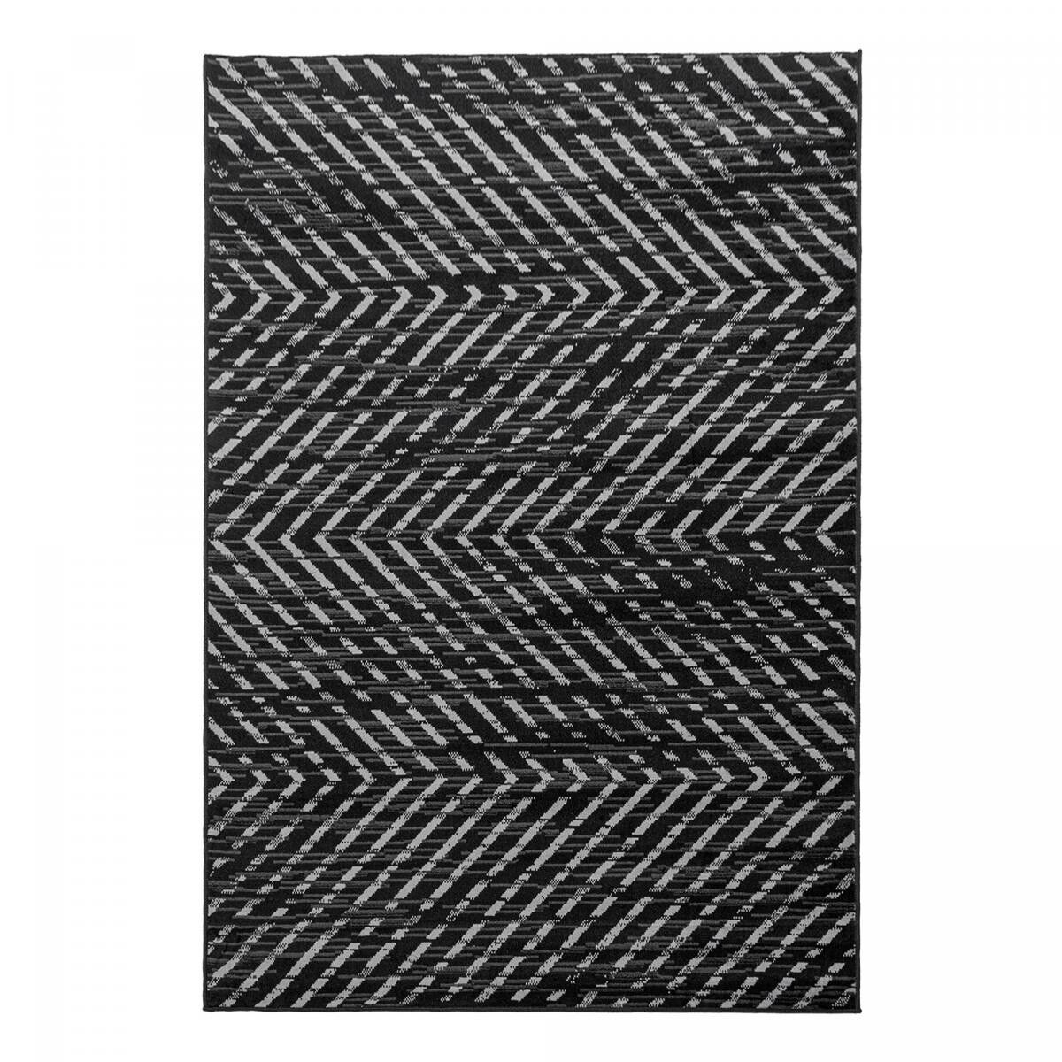Tapis grand salon 240x340 tissé noir et blanc rectangle motif simple BINTE