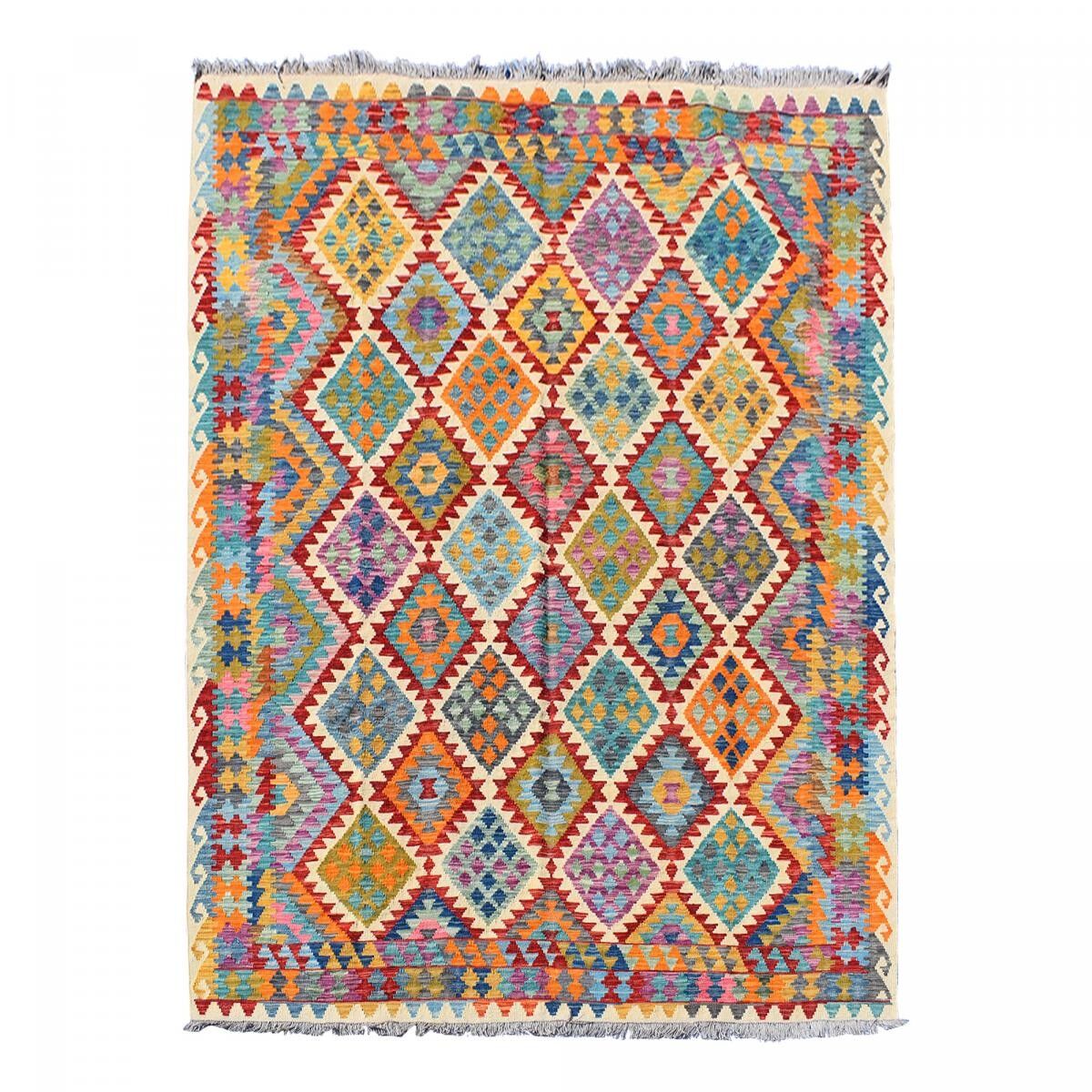 Tappeto Kilim 204x283 rettangolo fatto a mano in lana multicolore motivo orientale