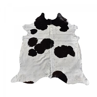 Alfombra de piel de vaca 160x180 kilm hecha a mano en negro y beige