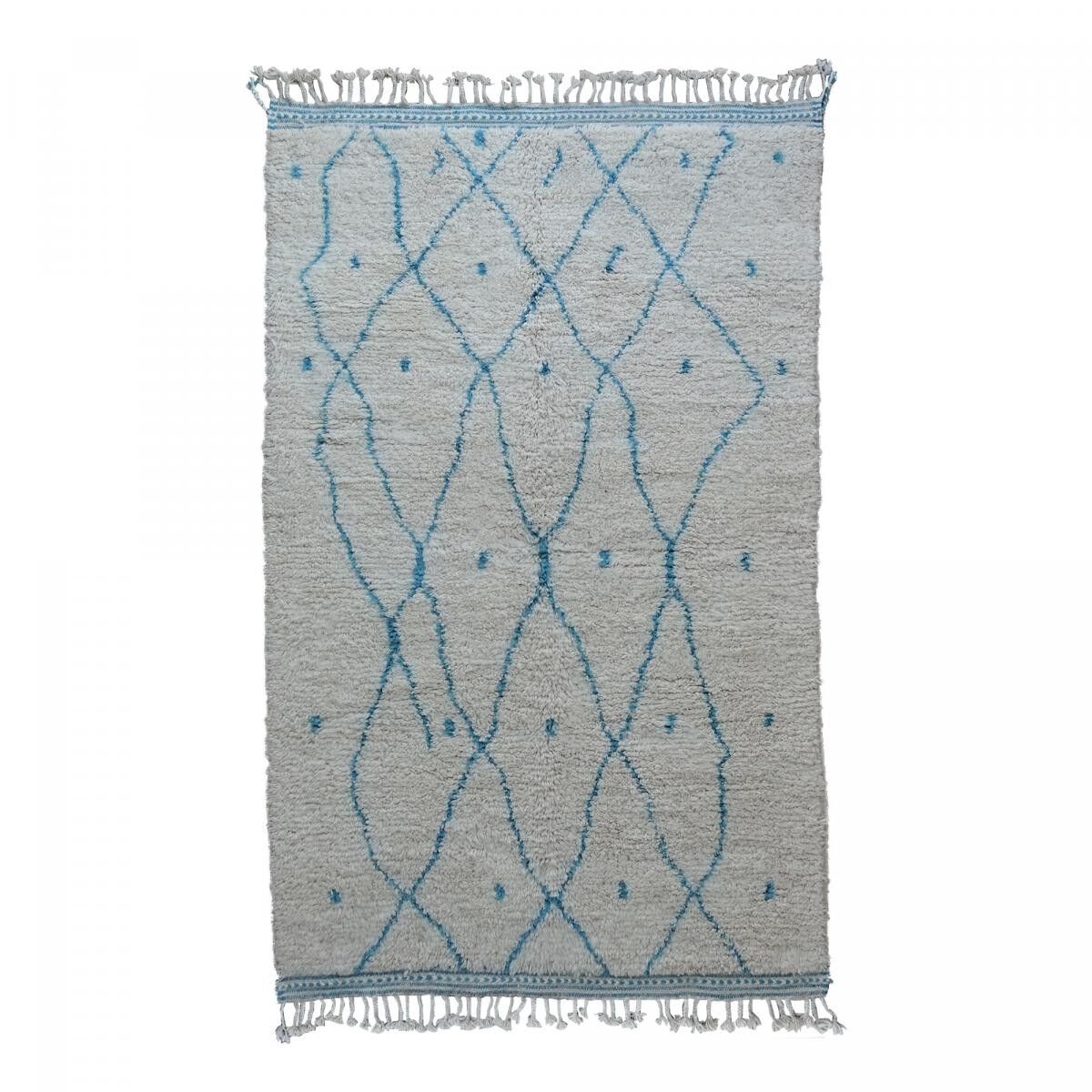 Autentico tappeto berbero 160x265 fatto a mano in lana color crema e celeste GIKE