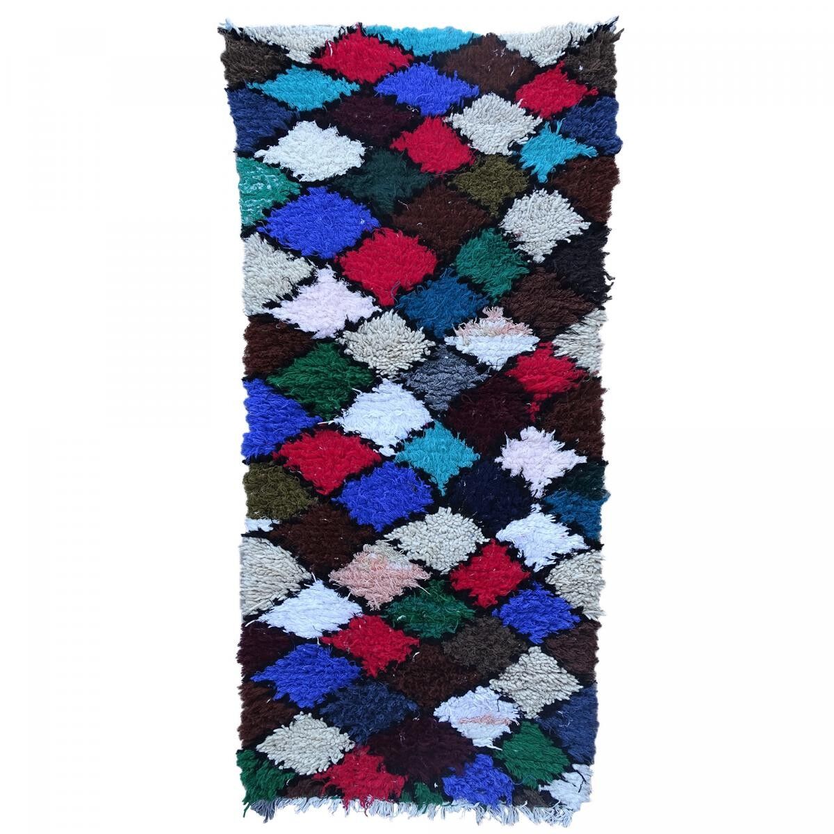 Autentico tappeto berbero 105x210 fatto a mano in cotone rosso e blu VOLU