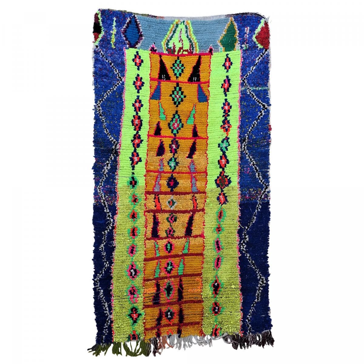 Autentico tappeto berbero 125x230 fatto a mano in cotone verde e giallo TENA