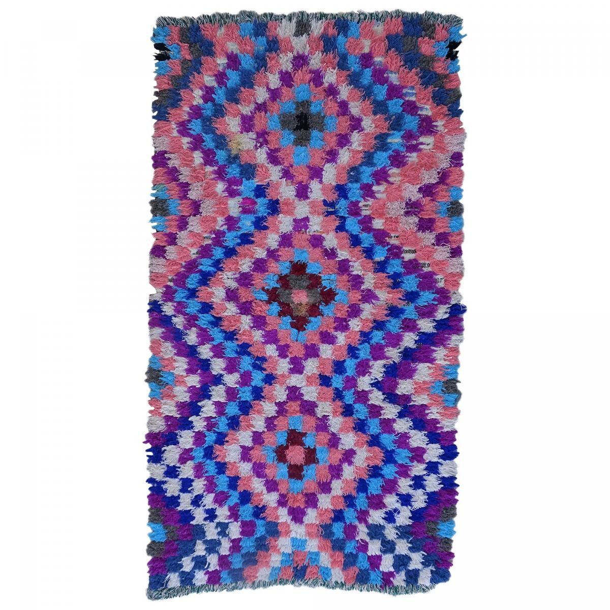 Authentic Berber rug 215x210 handmade in pink and blue cotton BIPU