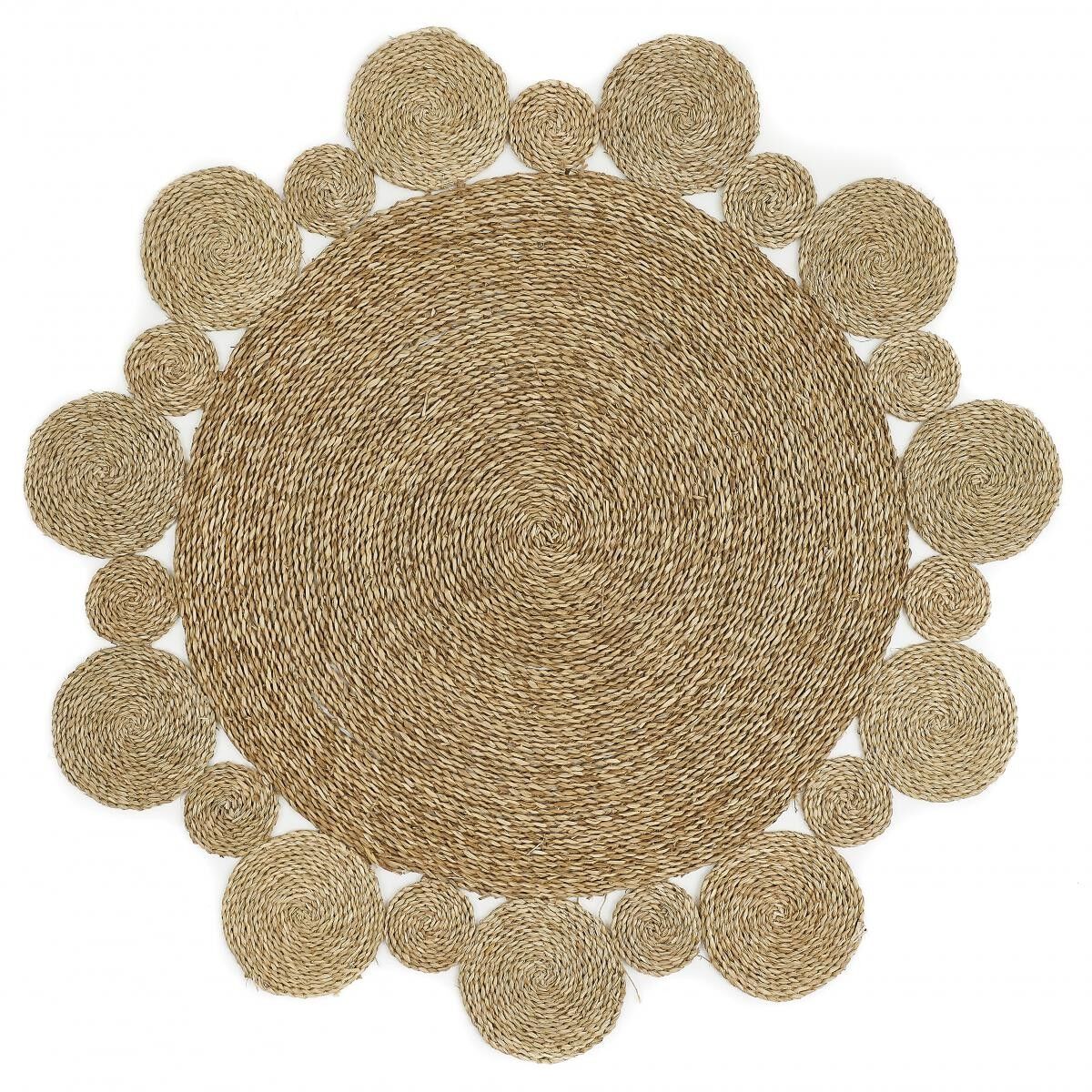 VIMI round beige seagrass woven bedroom rug Ø130cm