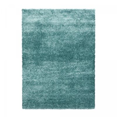 Shaggy long pile rug 80x250 rectangle woven blue and turquoise plain pattern