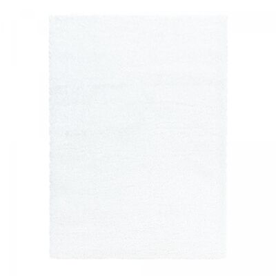 Long-pile shaggy rug Ø200cm round woven white plain pattern RAMU