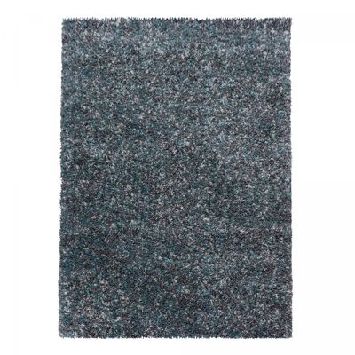 Shaggy long pile rug 200x290 rectangle woven blue faux plain pattern MIGE