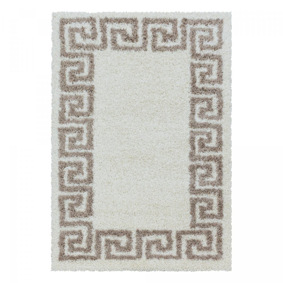 Tappeto Shaggy a pelo lungo 120x170 rettangolo tessuto beige e crema motivo semplice