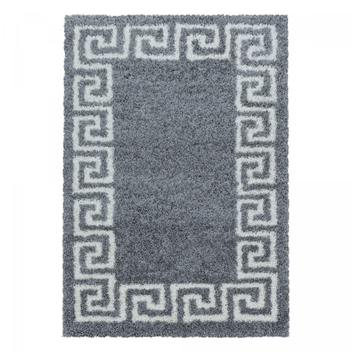 Tappeto Shaggy a pelo lungo 200x290 rettangolo intrecciato grigio e crema motivo semplice