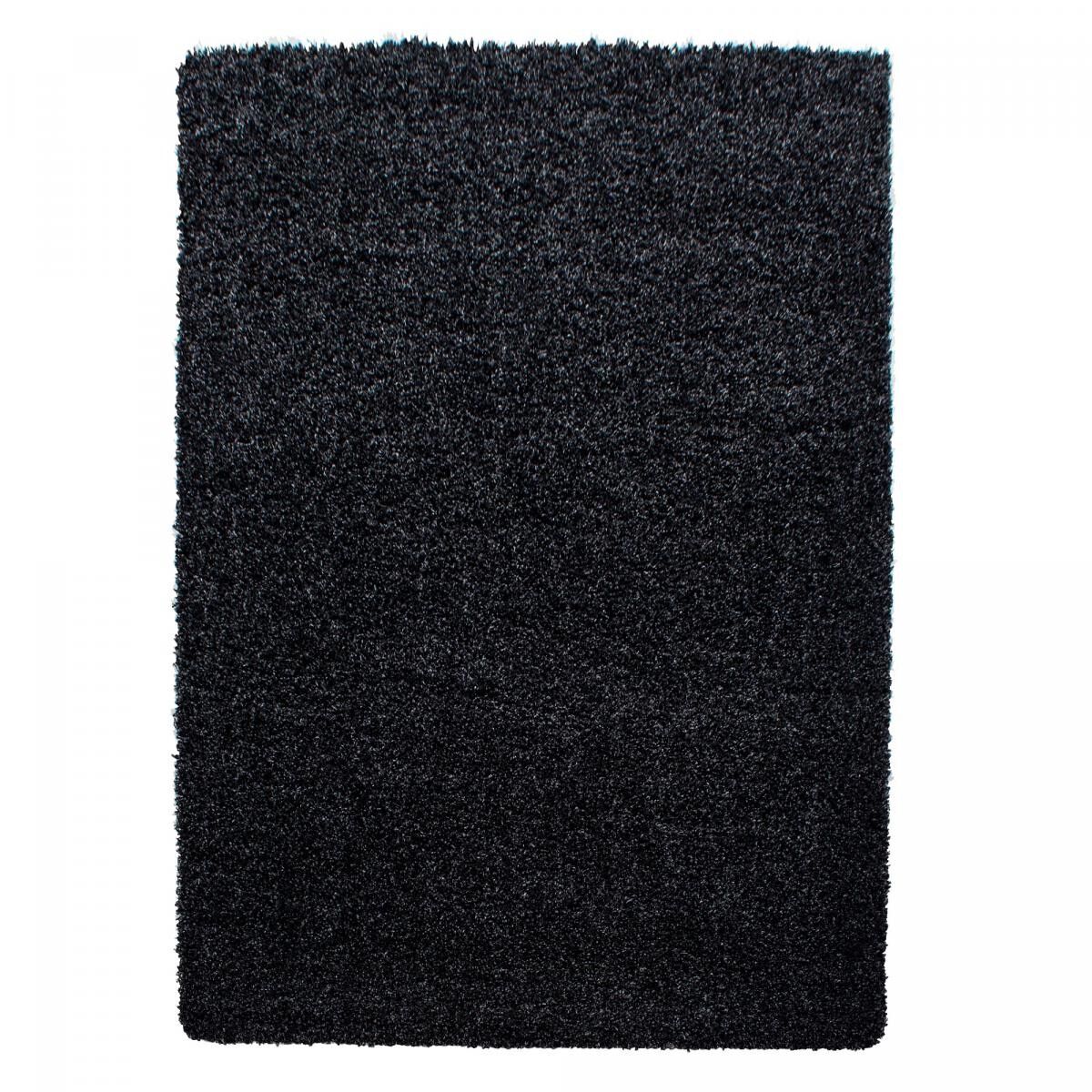 Shaggy long pile rug 60x110 rectangle woven black plain pattern ROCA