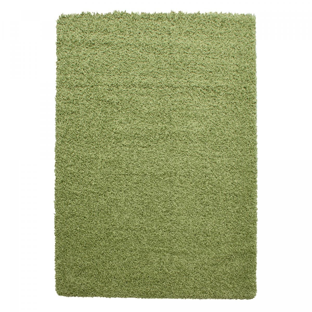 Tapis poils longs shaggy Ø80cm rond tissé vert motif uni ROCA