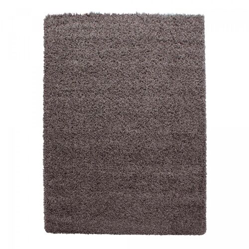 Tapis poils longs shaggy 60x110 rectangle tissé taupe motif uni ROCA