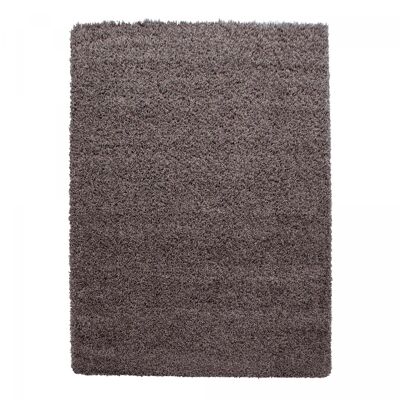 Tapis poils longs shaggy Ø160cm rond tissé taupe motif uni ROCA
