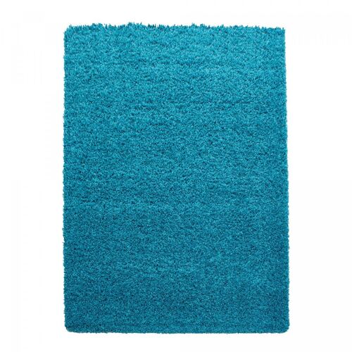 Tapis poils longs shaggy 200x290 rectangle tissé turquoise motif uni ROCA