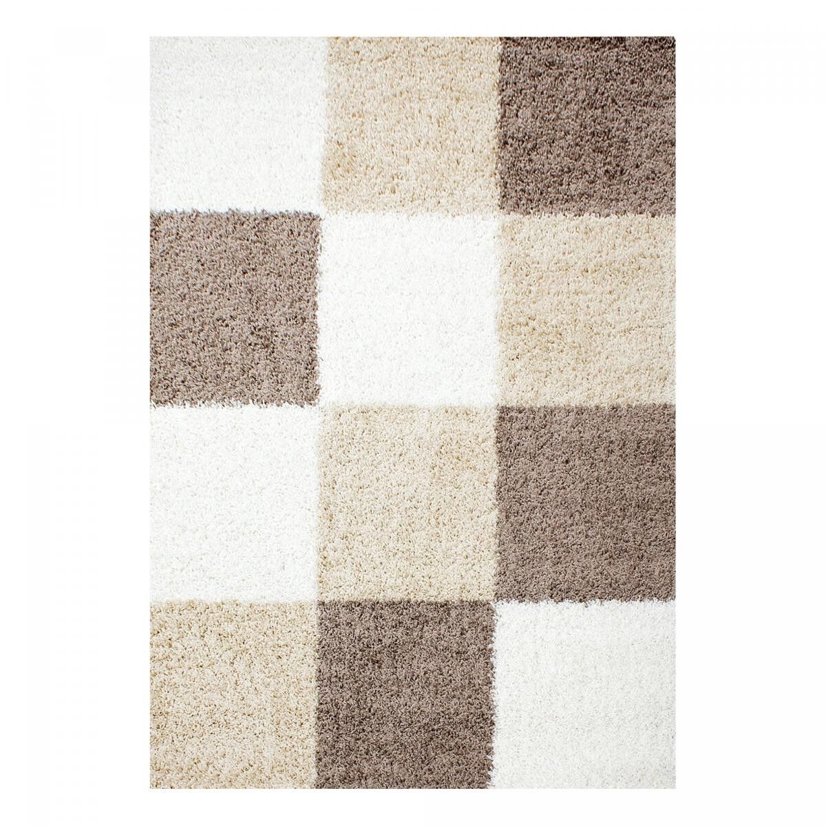 Tappeto Shaggy a pelo lungo 120x170 rettangolo intrecciato motivo a scacchiera beige e marrone