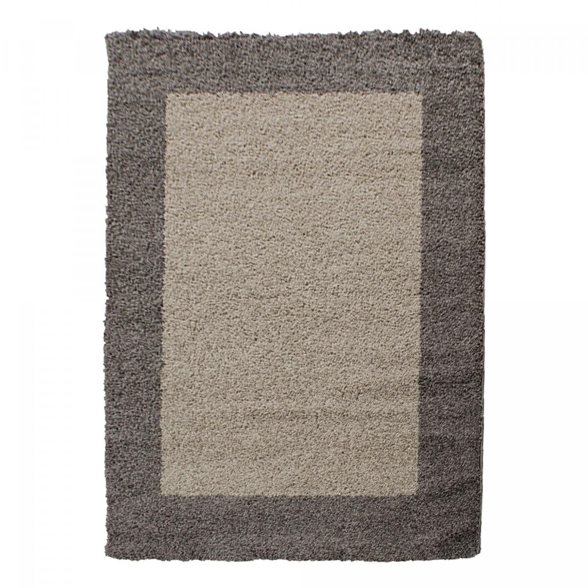 Tapis poils longs shaggy 100x200 rectangle tissé beige et taupe motif simple