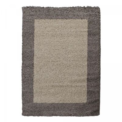 Shaggy long pile rug Ø120cm round woven beige and taupe simple pattern NIVA
