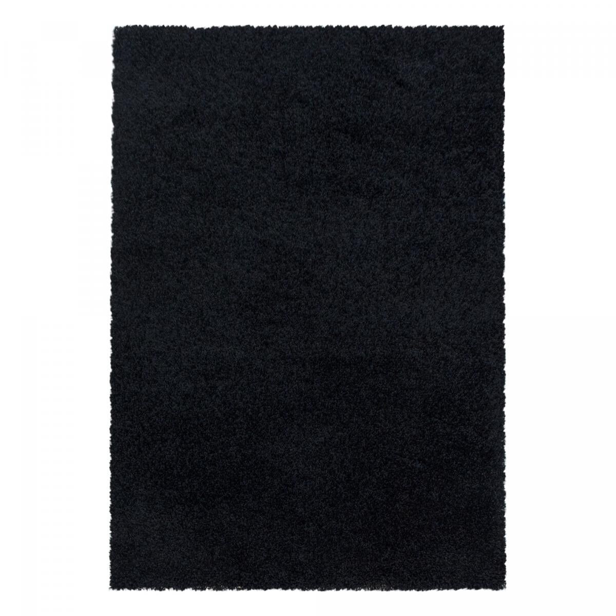 Shaggy long pile rug 240x340 rectangle woven black plain pattern RIBI