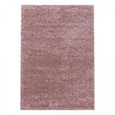 Shaggy long pile rug 100x200 rectangle woven pink plain pattern RIBI