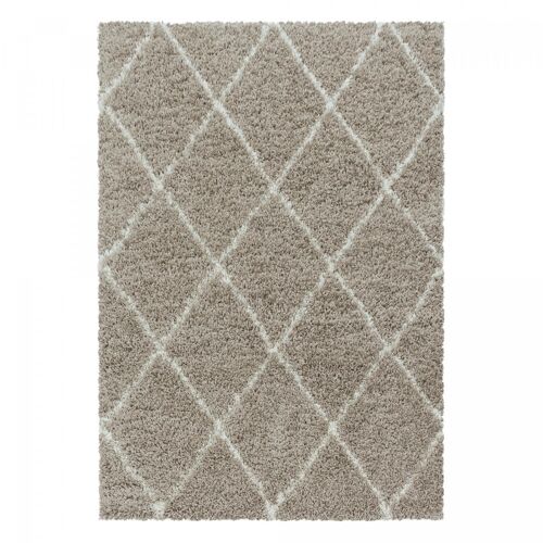 Tapis berbère rond Ø80cm tissé motif losange RANGO beige
