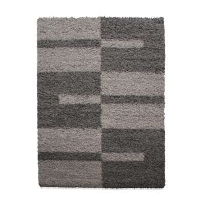 Shaggy long pile rug 80x150 rectangle woven beige and brown
