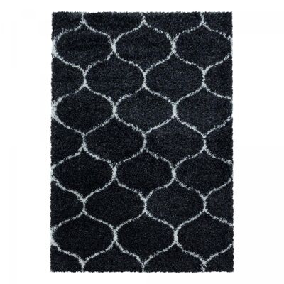 Shaggy rug 60x110 rectangular woven black and white Scandinavian pattern SANI