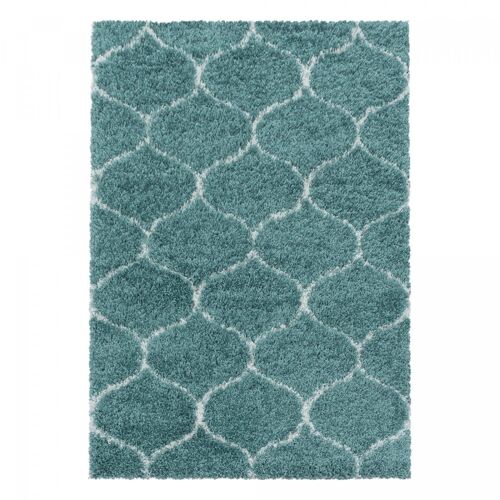 Tapis shaggy 80x150 rectangle tissé turquoise et crème motif scandinave