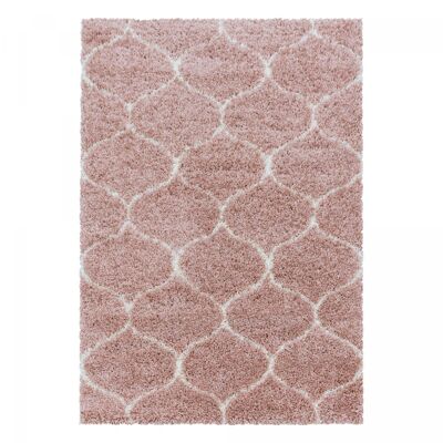 Tappeto Shaggy 240x340 rettangolare intrecciato crema rosa e motivo scandinavo