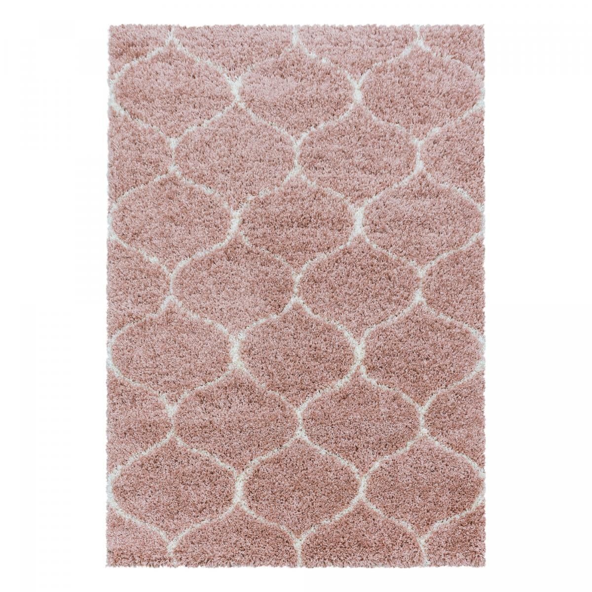 Tappeto Shaggy Ø80cm rotondo tessuto crema rosa e motivo scandinavo SANI