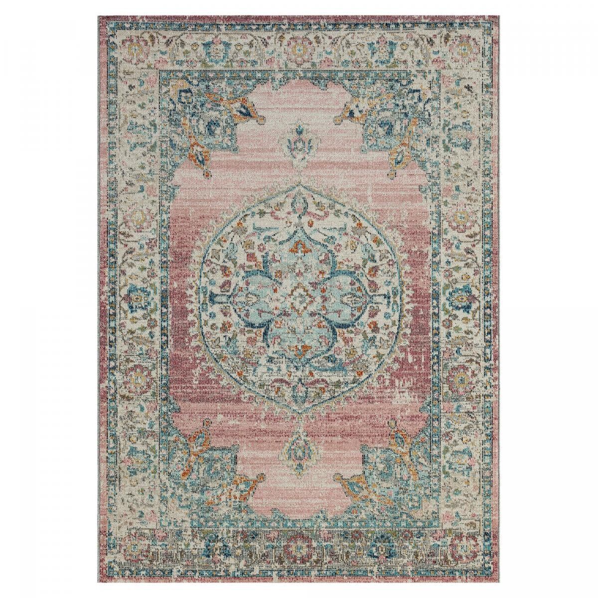 Tappeto da esterno intrecciato kilim blu e rosa TEGO 80x150